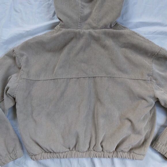 Ashley 26 International Khaki Corduroy Jacket Sherpa Hooded Cropped Size Large - Picture 12 of 12